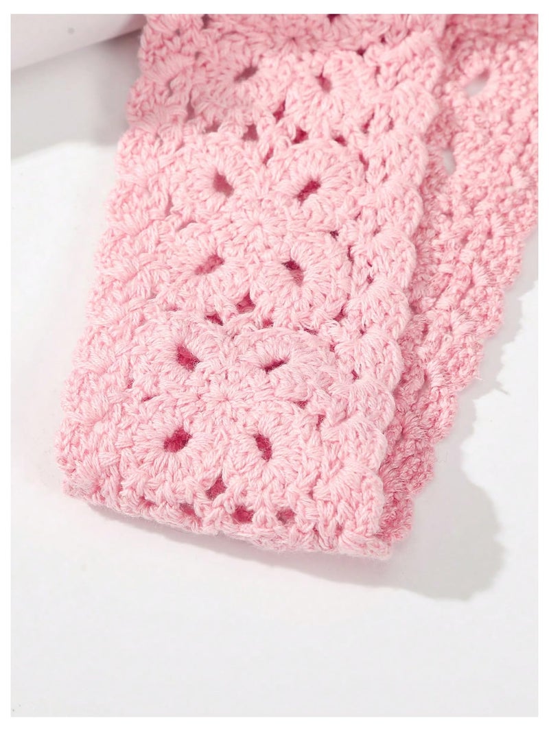 OYOANGLE Women's Boho Crochet Knit Hair Band Vintage Head Wrap Hair Bandanas Head Kerchief Pink One-Size - Image 3